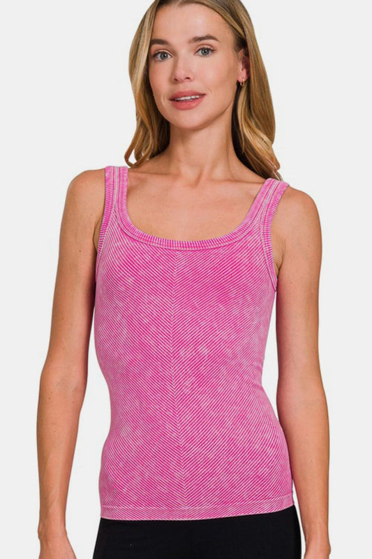 Zenana Ribbed Scoop Neck Tank-TOPS / DRESSES-[Adult]-[Female]-Hot Pink-S/M-2022 Online Blue Zone Planet