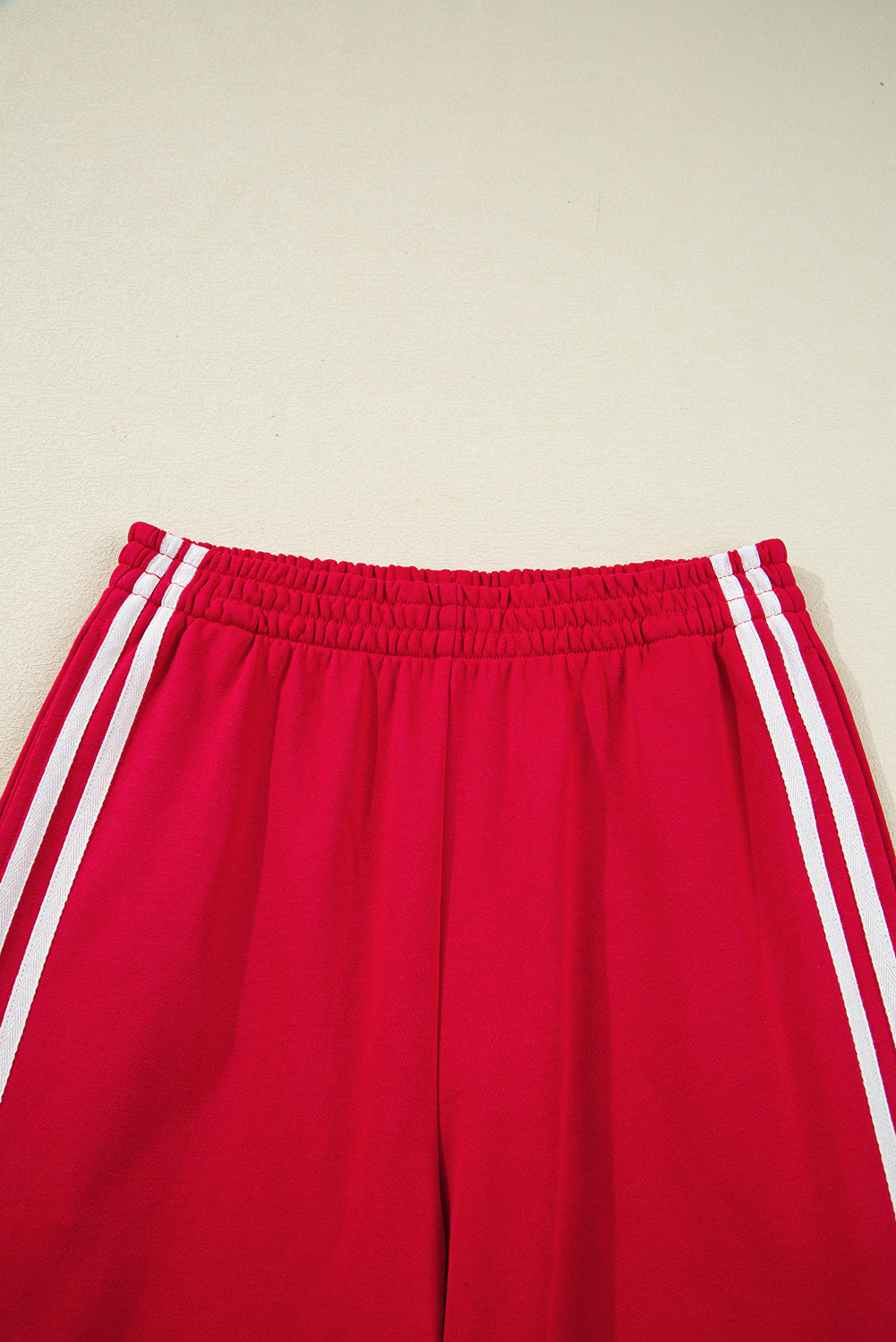 Fiery Red Varsity Striped Detail Crewneck Pullover Elastic Sweatpants 2pcs Outfit-Two Piece Sets/Pant Sets-[Adult]-[Female]-2022 Online Blue Zone Planet