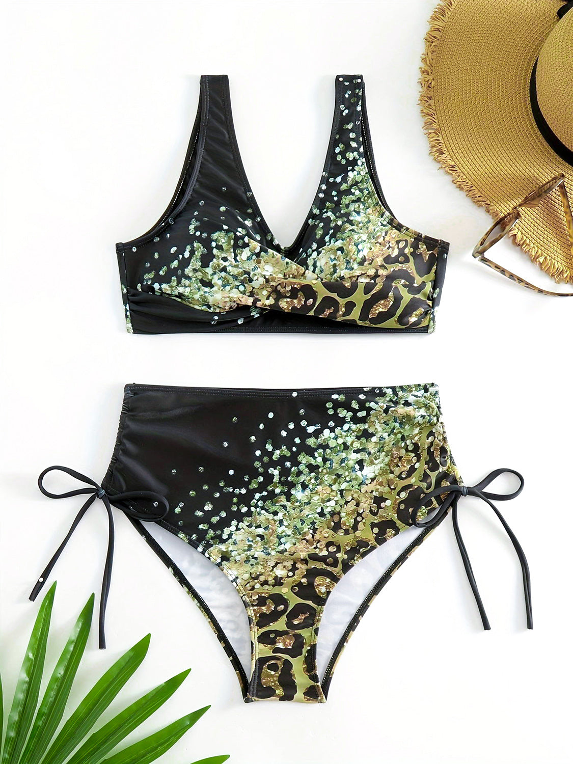 Lace-Up Printed Wide Strap Bikini Set BLUE ZONE PLANET