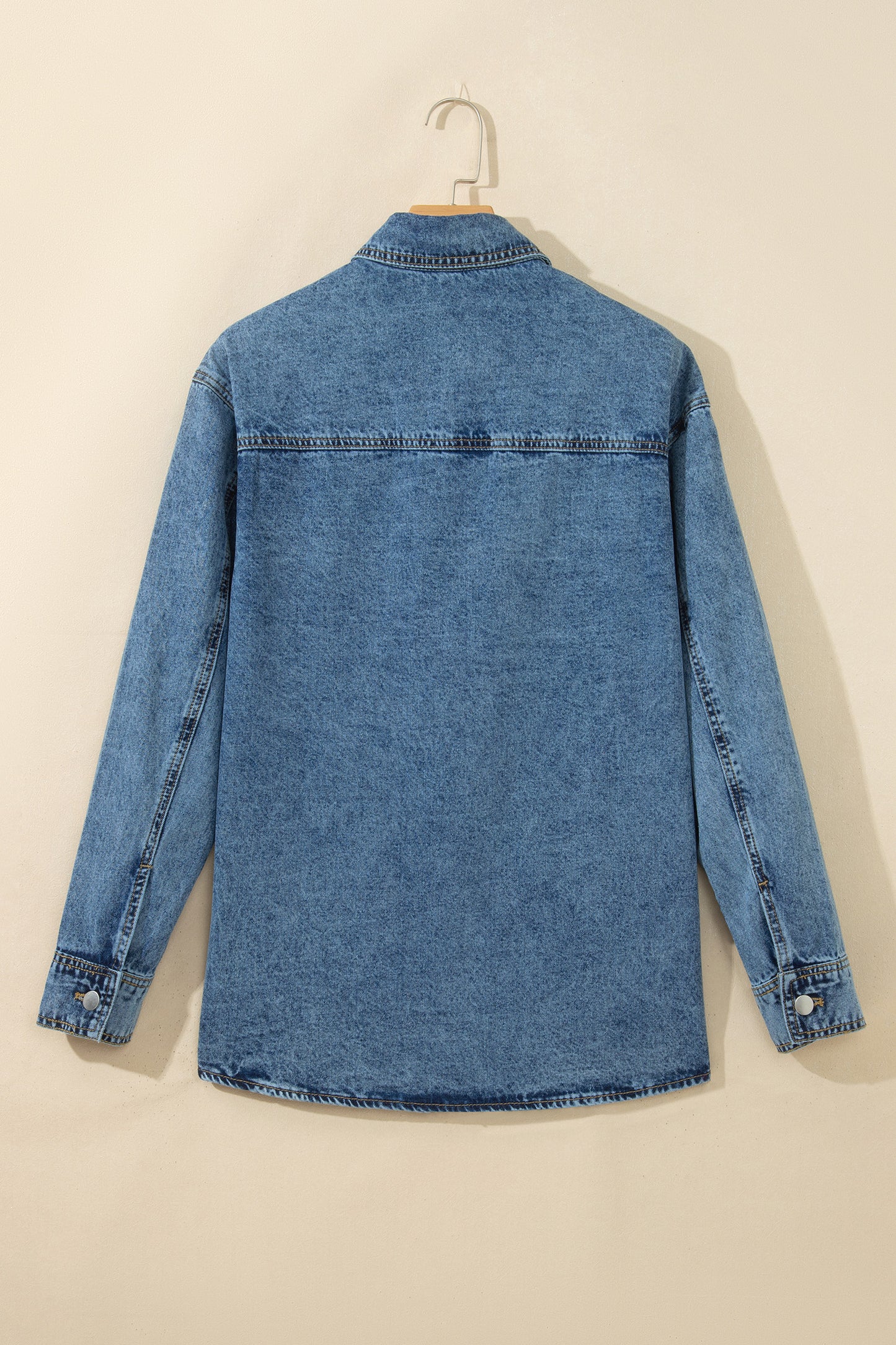 Sail Blue Rivet Embellished Western Style Regular Fit Long Sleeve Denim Jacket