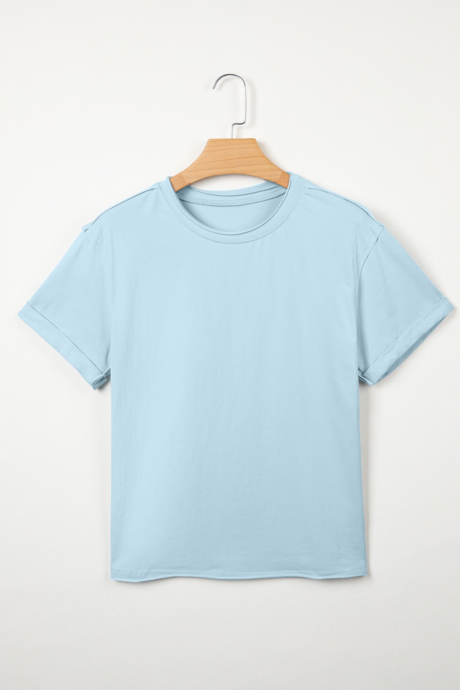 Myosotis Solid Color Round Neck Casual T Shirt-Tops/Tops & Tees-[Adult]-[Female]-2022 Online Blue Zone Planet