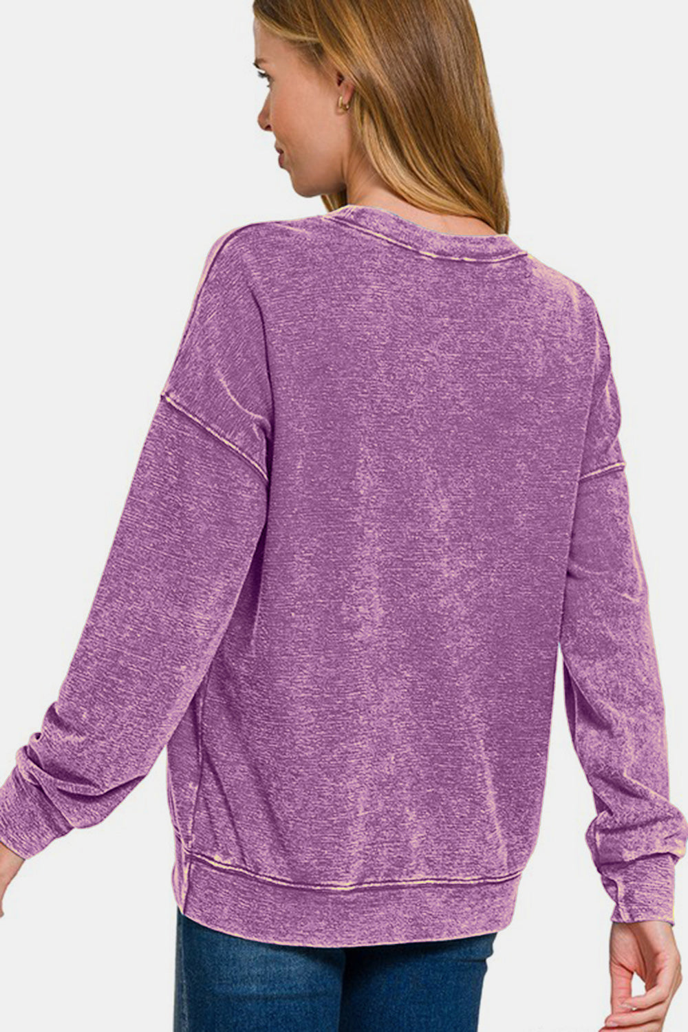 Blue Zone Planet | Zenana Washed Round Neck Dropped Shoulder Sweatshirt-TOPS / DRESSES-[Adult]-[Female]-2022 Online Blue Zone Planet