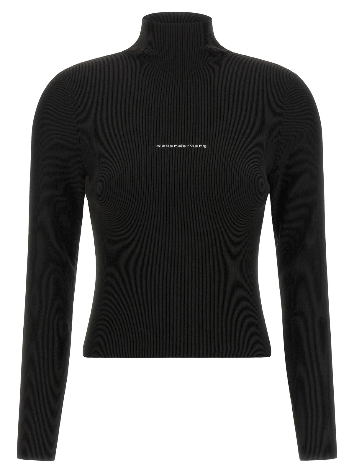 Alexander Wang Ribbed Sweater With Logo-TOPS / DRESSES-[Adult]-[Female]-L-Black-2022 Online Blue Zone Planet