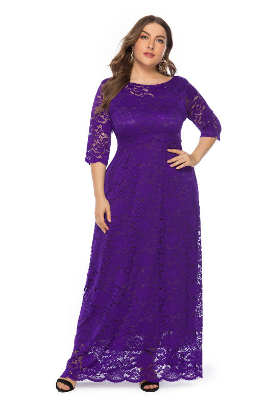 Blue Zone Planet | Laura's Plus Size Elegant Lace Maxi Dress-TOPS / DRESSES-[Adult]-[Female]-Dark purple-XL-2022 Online Blue Zone Planet