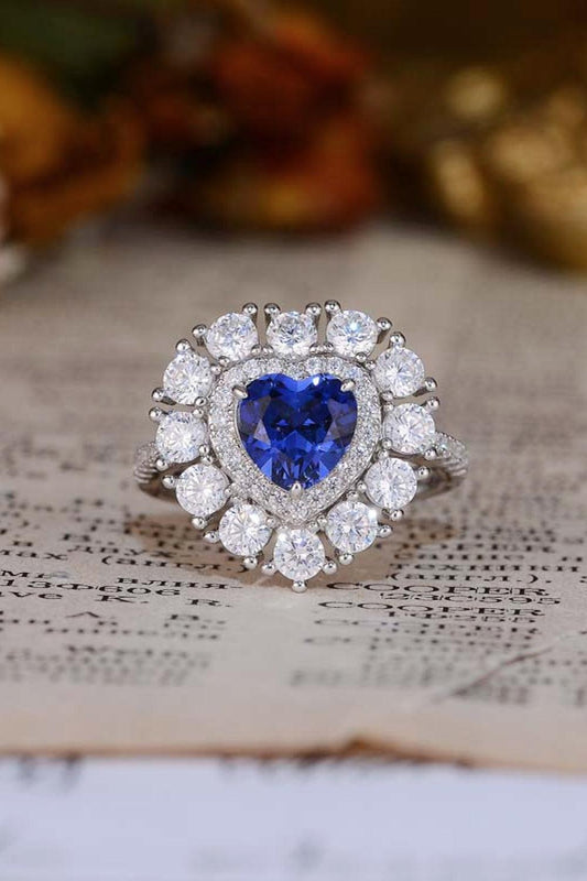 1.2 Carat Lab-Grown Sapphire Heart Shape Ring-RINGS-[Adult]-[Female]-Royal Blue-5-2022 Online Blue Zone Planet