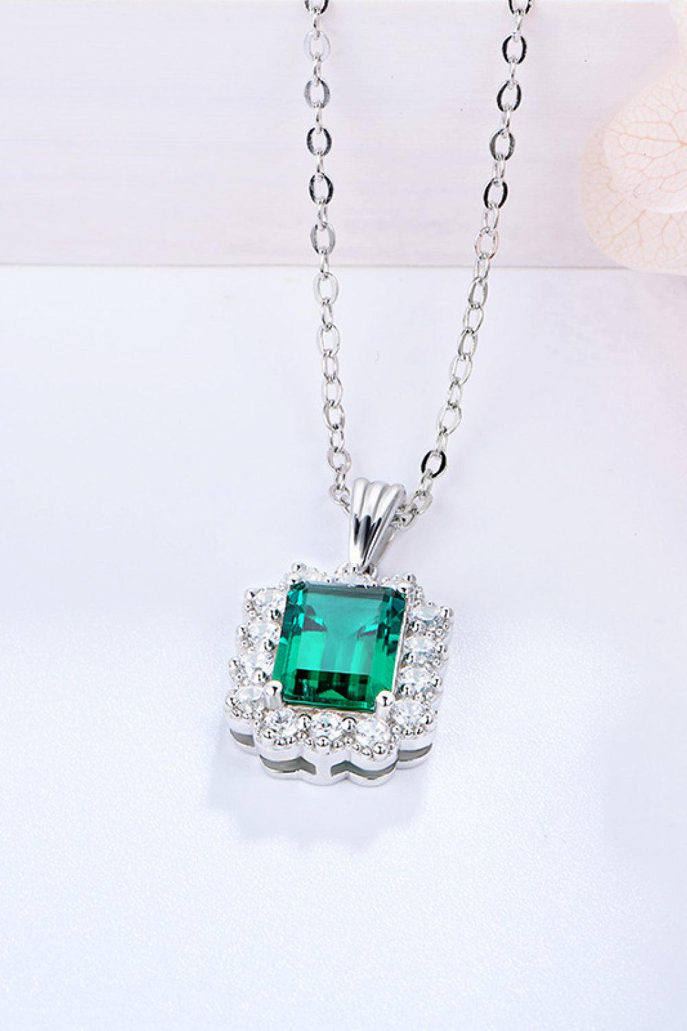 1.5 Carat Lab-Grown Emerald Pendant 925 Sterling Silver Necklace BLUE ZONE PLANET