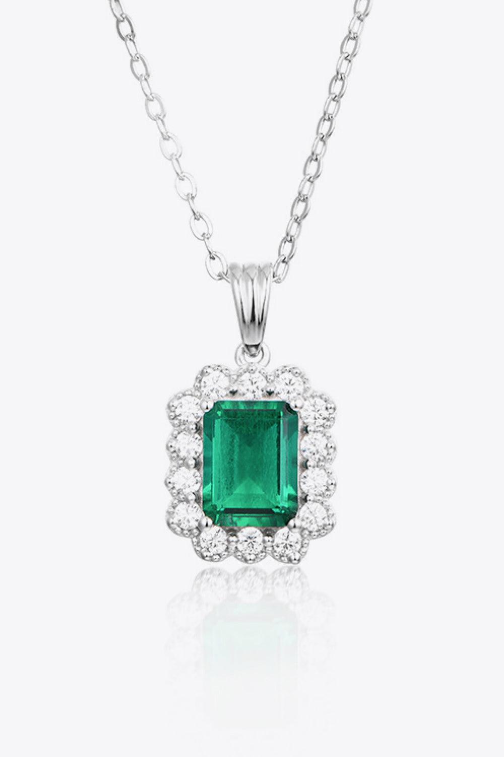 1.5 Carat Lab-Grown Emerald Pendant 925 Sterling Silver Necklace BLUE ZONE PLANET