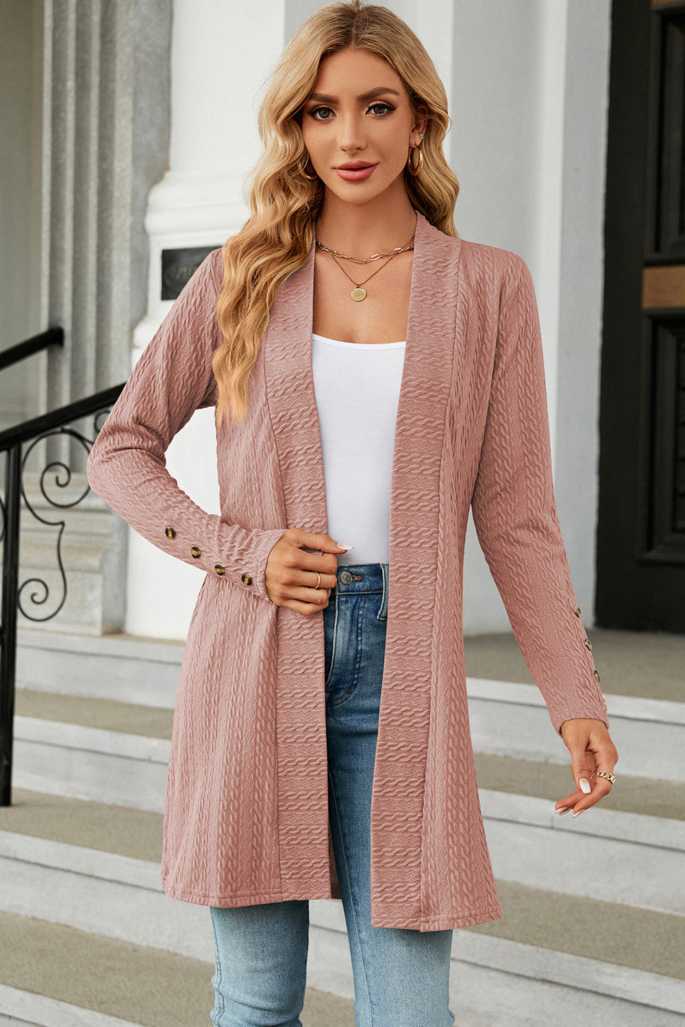 Blue Zone Planet | Open Front Long Sleeve Cardigan-TOPS / DRESSES-[Adult]-[Female]-Dusty Pink-S-2022 Online Blue Zone Planet