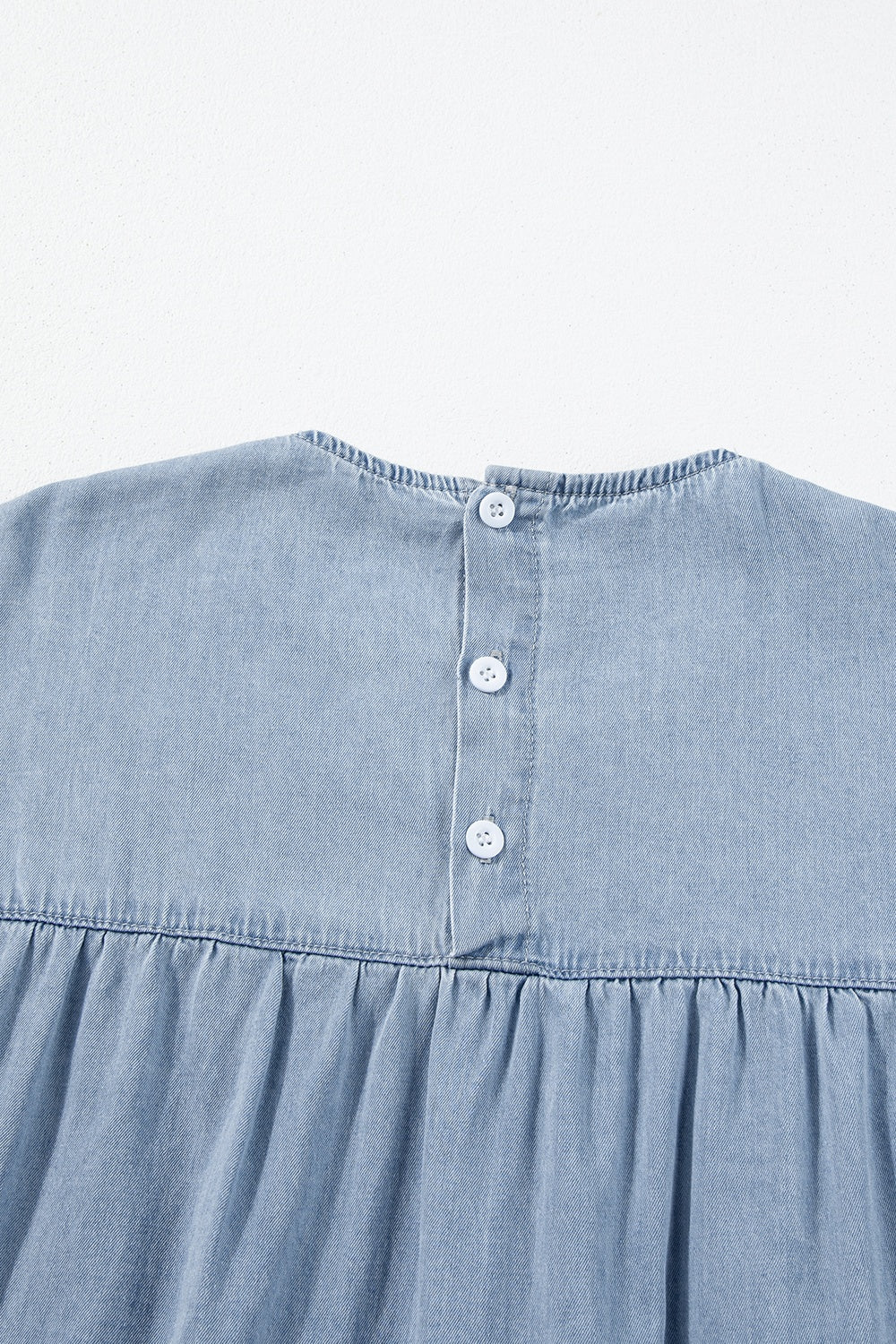 Ruffled Round Neck Cap Sleeve Denim Dress-TOPS / DRESSES-[Adult]-[Female]-2022 Online Blue Zone Planet