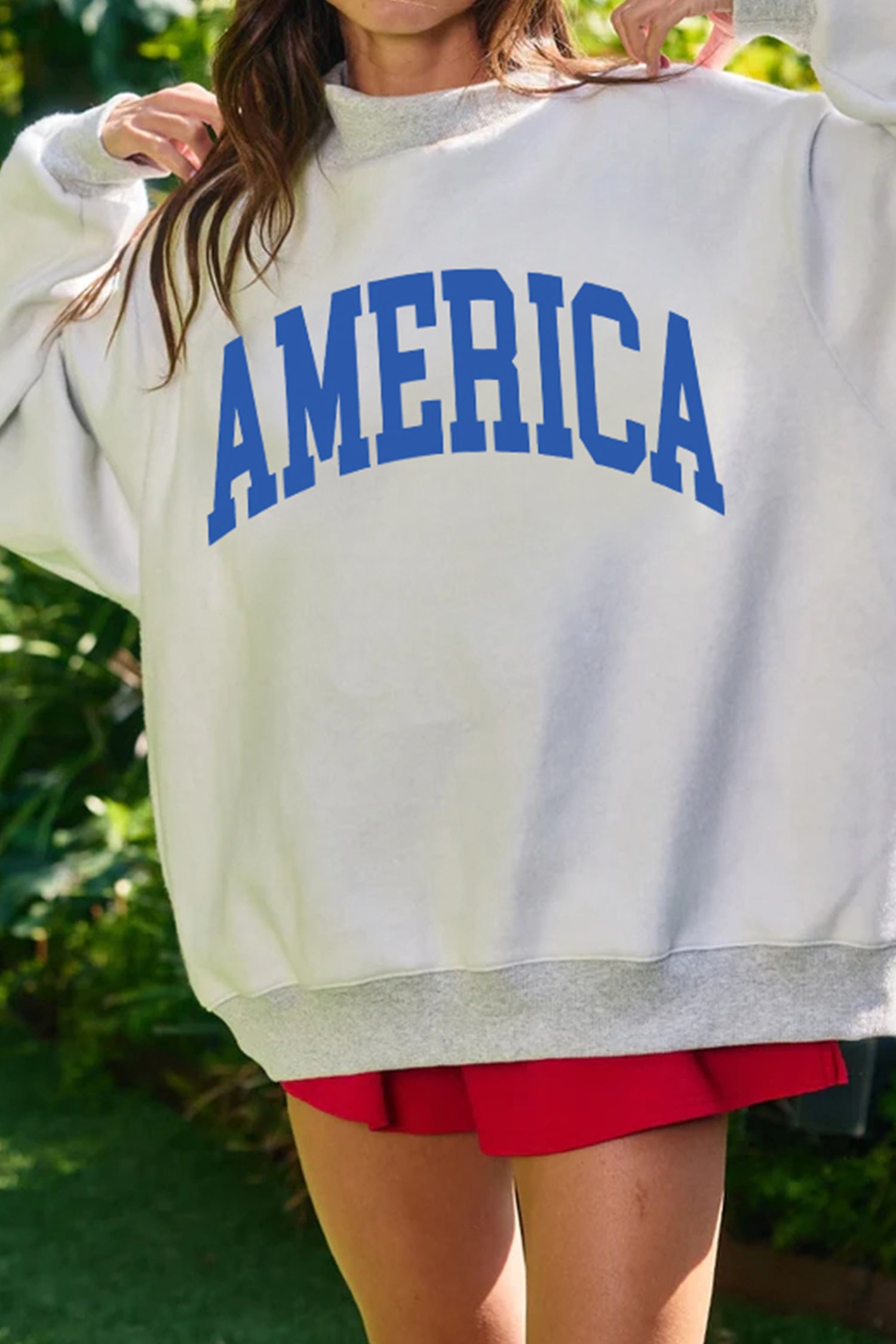 Light Grey Mock Neck Reversible USA/America Graphic Sweatshirt-Graphic/Graphic Sweatshirts-[Adult]-[Female]-2022 Online Blue Zone Planet