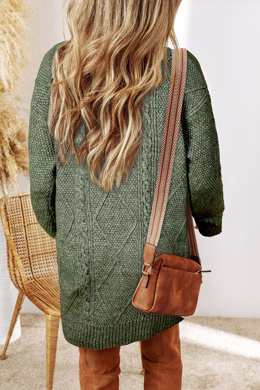 loose fitting sweater dress Parchment Twist Cable Knit Drop Shoulder Loose Fit Sweater Dress