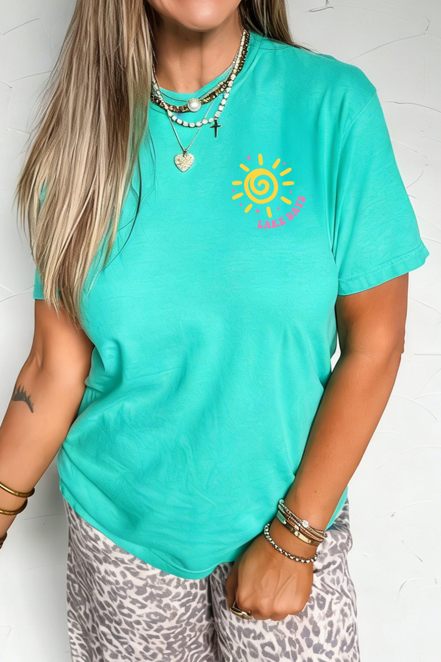 Mint Green LAKE DAYS Double Side Printed Vacation T Shirt-Graphic/Graphic Tees-[Adult]-[Female]-2022 Online Blue Zone Planet