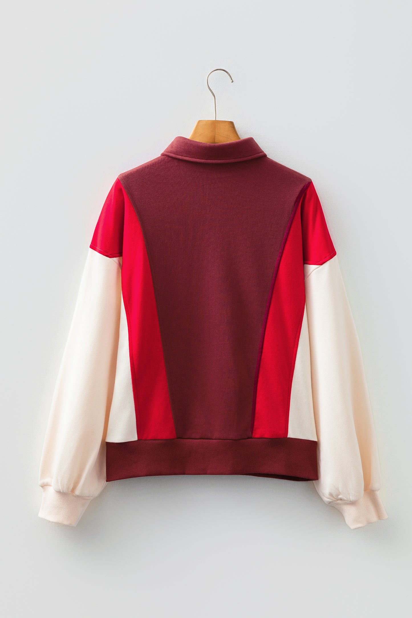 Fiery Red Color Block Patchwork Snap Button Oversize Hoodie-Tops / Dresses-[Adult]-[Female]-2022 Online Blue Zone Planet