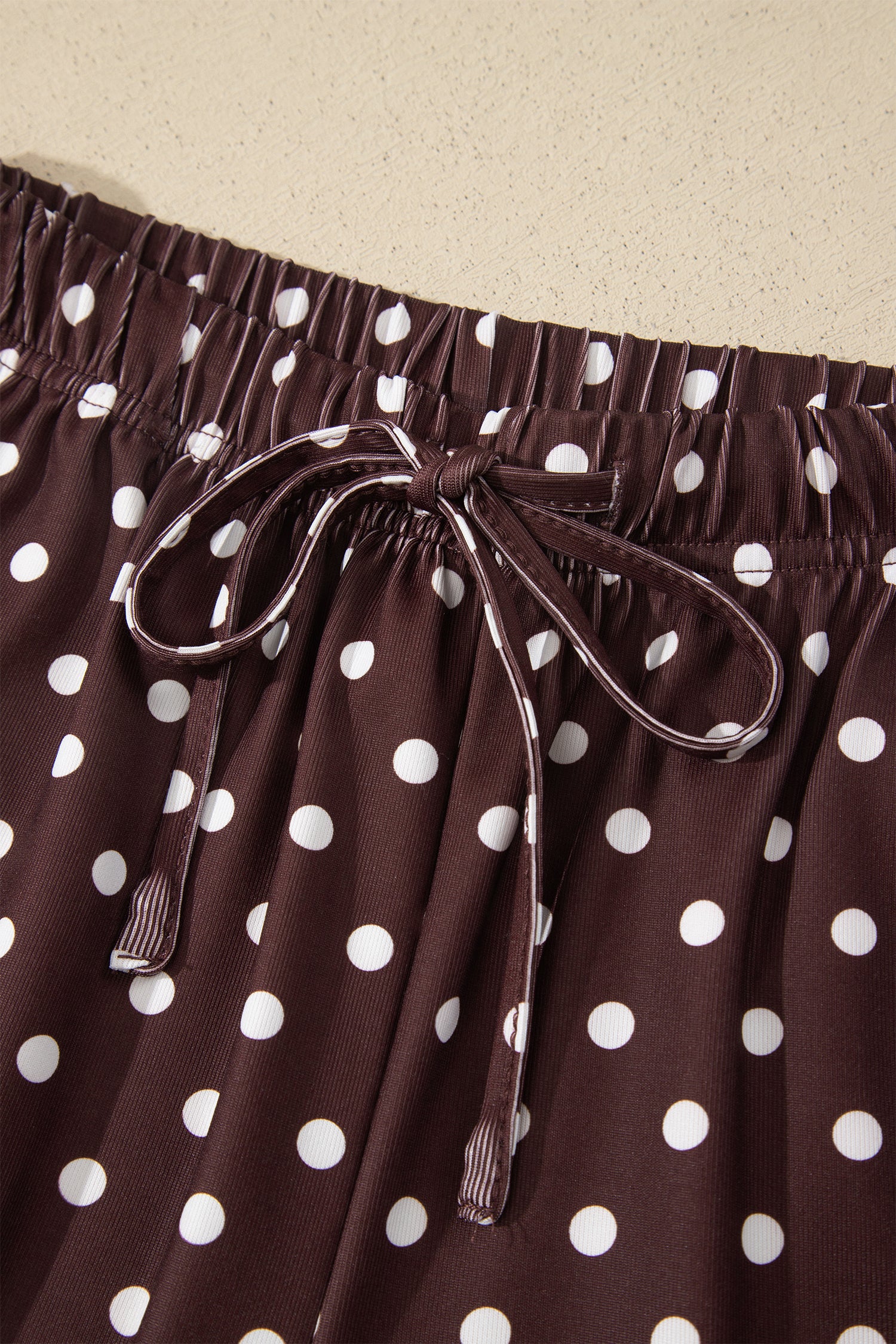 Brown Polka Dot Halter Tank Drawstring Elastic Waist Short Set-Two Piece Sets/Short Sets-[Adult]-[Female]-2022 Online Blue Zone Planet