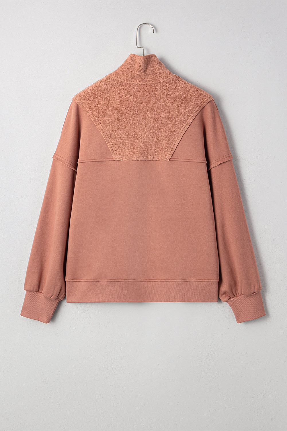 Camel Exposed Seam Side Pockets Half Zipper Baggy Sweatshirt-Tops/Sweatshirts & Hoodies-[Adult]-[Female]-2022 Online Blue Zone Planet