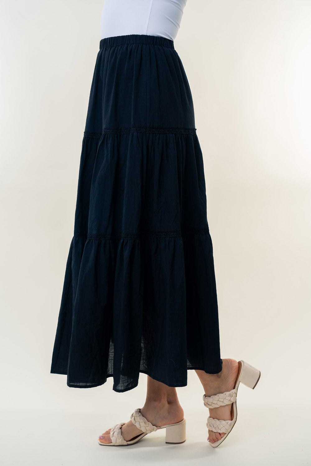 White Birch High Waisted Tiered Maxi Skirt-BOTTOMS SIZES SMALL MEDIUM LARGE-[Adult]-[Female]-2022 Online Blue Zone Planet