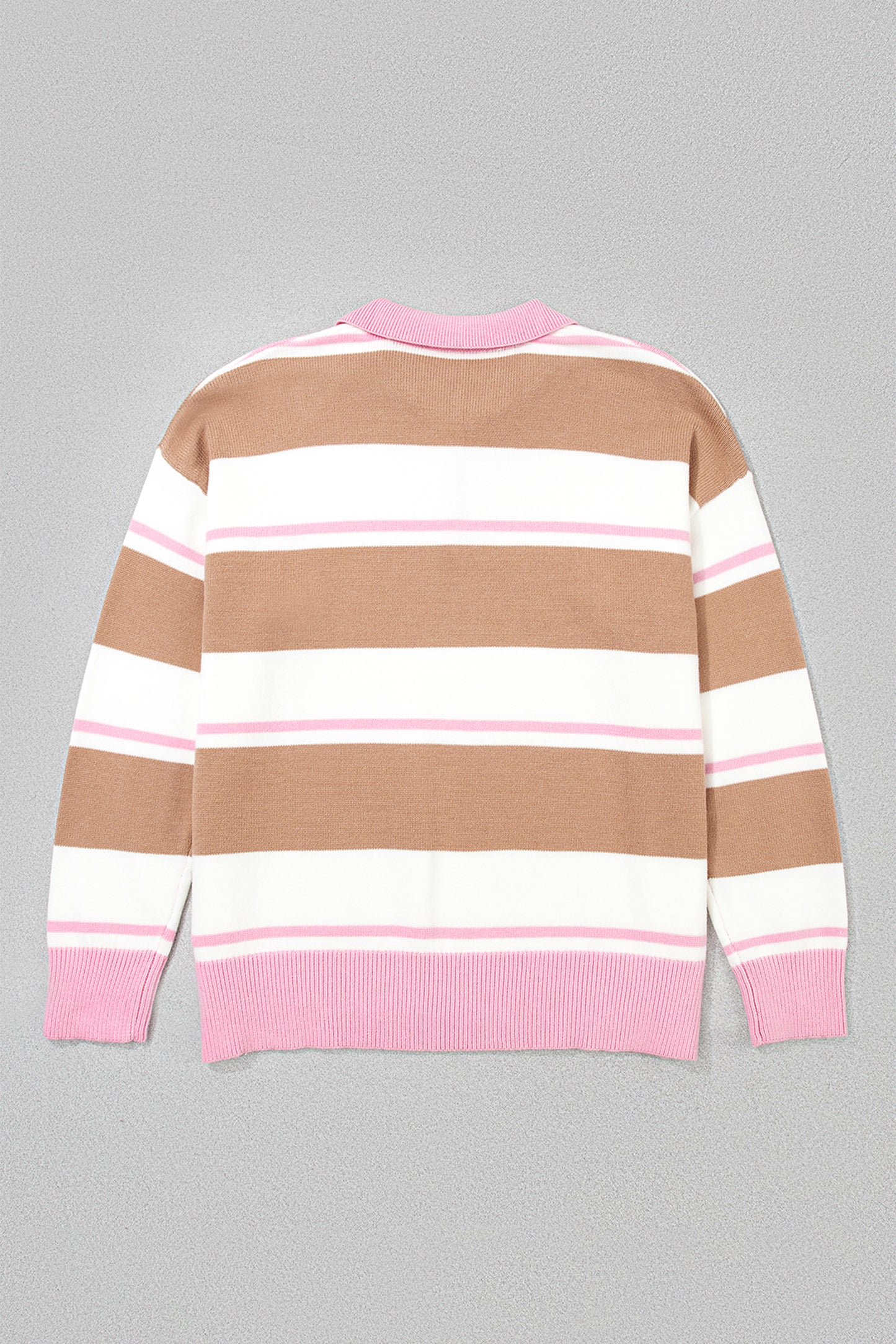 Pink Stripe Striped Colorblock V Neck Long Sleeve Tunic Sweater-Plus Size/Plus Size Sweaters & Cardigans-[Adult]-[Female]-2022 Online Blue Zone Planet