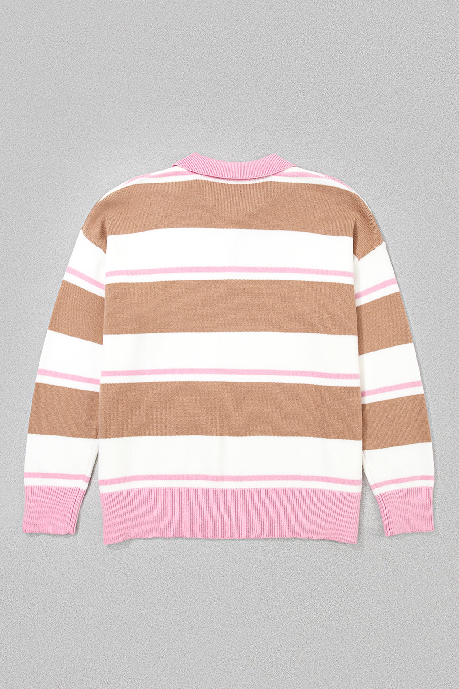 Pink Stripe Striped Colorblock V Neck Long Sleeve Tunic Sweater-Plus Size/Plus Size Sweaters & Cardigans-[Adult]-[Female]-2022 Online Blue Zone Planet