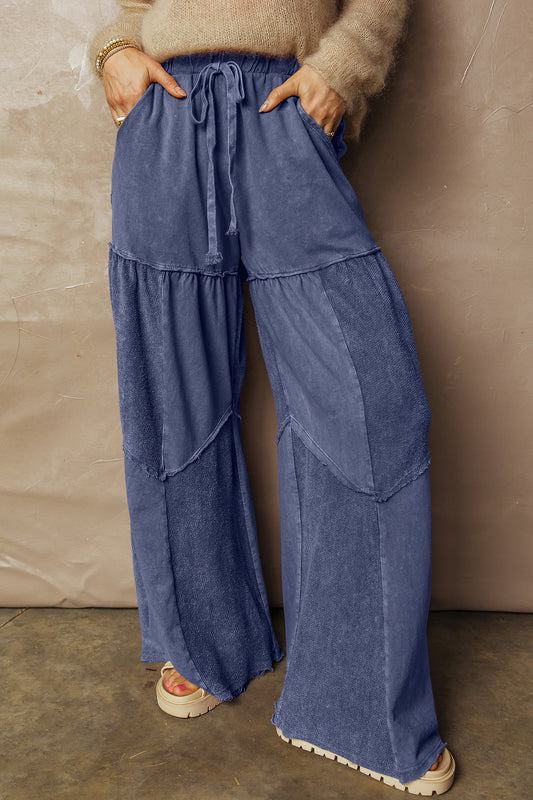 Ashleigh Blue Careys Mineral Wash Tiered Wide Leg Patchwork Drawstring Pants-Bottoms/Pants & Culotte-[Adult]-[Female]-2022 Online Blue Zone Planet