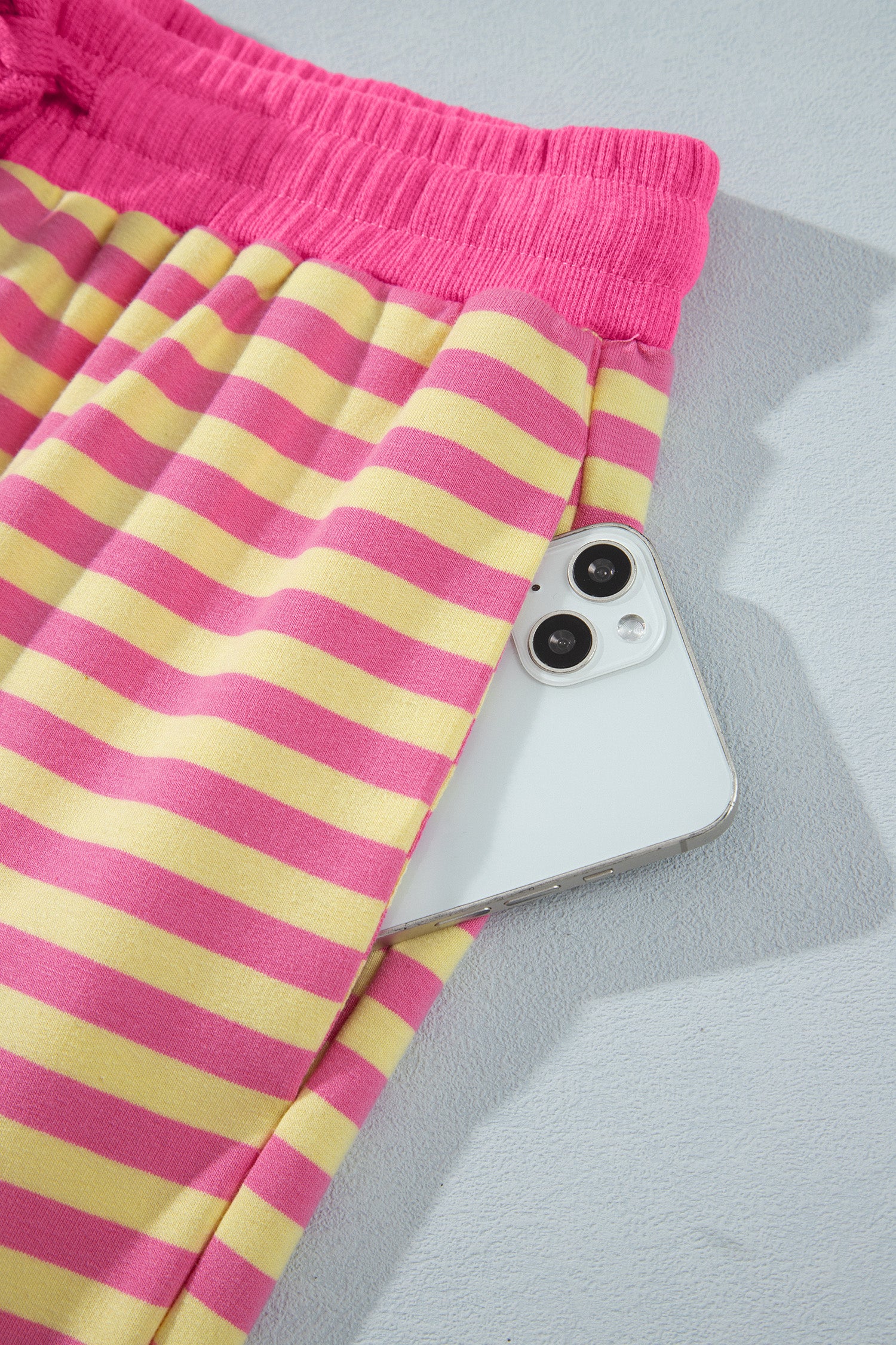 Pink Stripe Colorblock Trim Crew Neck Loose Tee Drawstring Elastic Waist 2pcs Pant Set-Two Piece Sets/Pant Sets-[Adult]-[Female]-2022 Online Blue Zone Planet