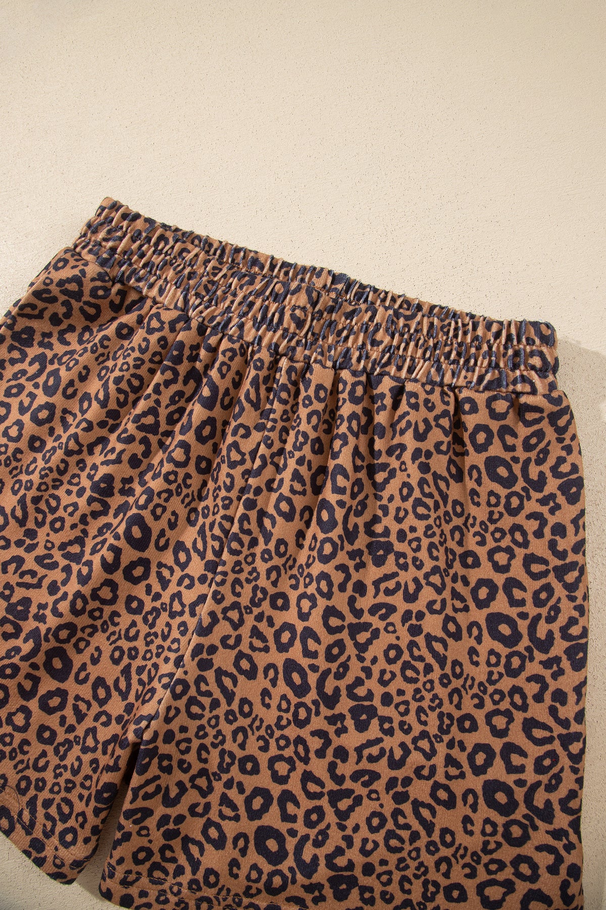 Brown Leopard Print Long Sleeve Henley Top Elastic Waist Shorts 2pcs Outfit-Two Piece Sets/Short Sets-[Adult]-[Female]-2022 Online Blue Zone Planet
