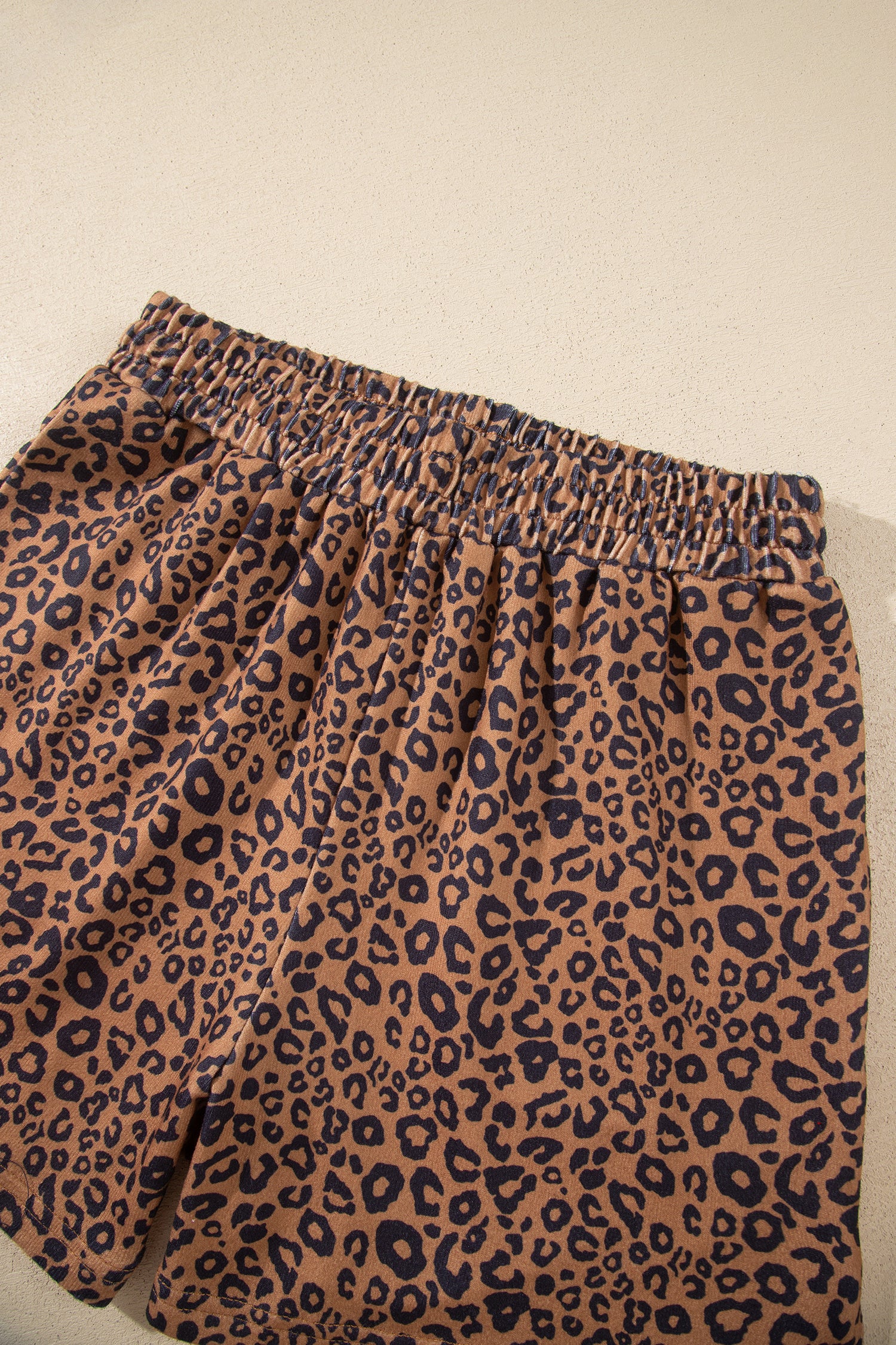 Brown Leopard Print Long Sleeve Henley Top Elastic Waist Shorts 2pcs Outfit-Two Piece Sets/Short Sets-[Adult]-[Female]-2022 Online Blue Zone Planet