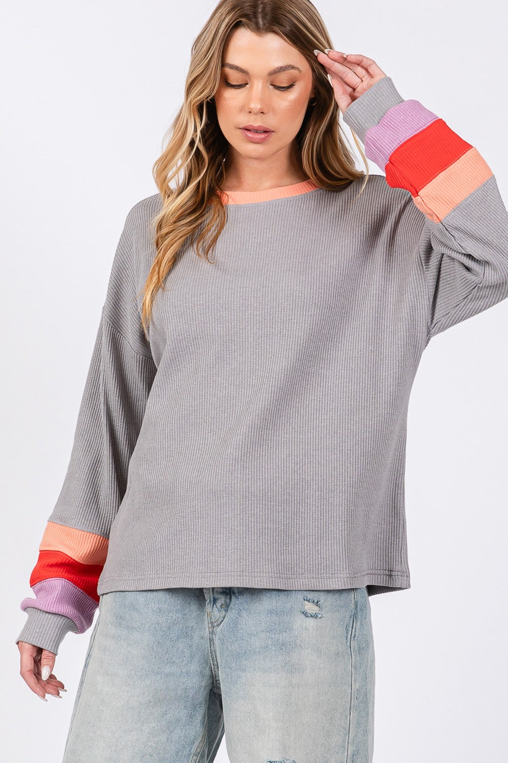 SAGE + FIG Color Block Waffle Knit T-Shirt-TOPS / DRESSES-[Adult]-[Female]-2022 Online Blue Zone Planet