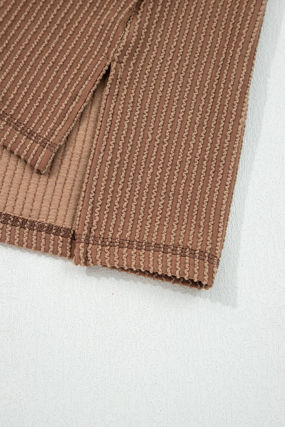 Dark Khaki Twist Ribbed Exposed Seam Detail Long Sleeve Loose Top-Tops/Long Sleeve Tops-[Adult]-[Female]-2022 Online Blue Zone Planet
