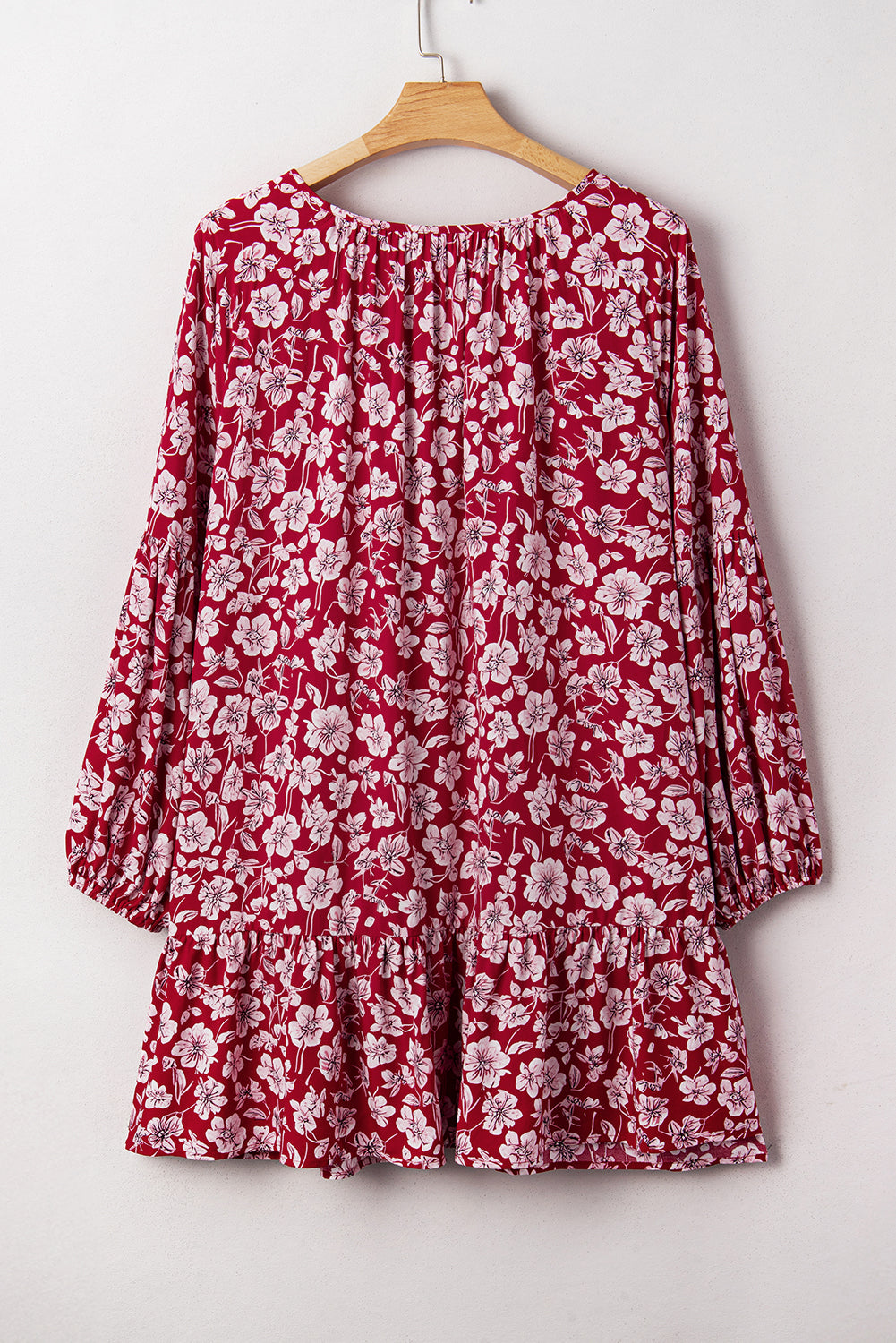 Purple Plus Floral Balloon Sleeve V Neck Relaxed Dress-Plus Size/Plus Size Dresses/Plus Size Mini Dresses-[Adult]-[Female]-2022 Online Blue Zone Planet