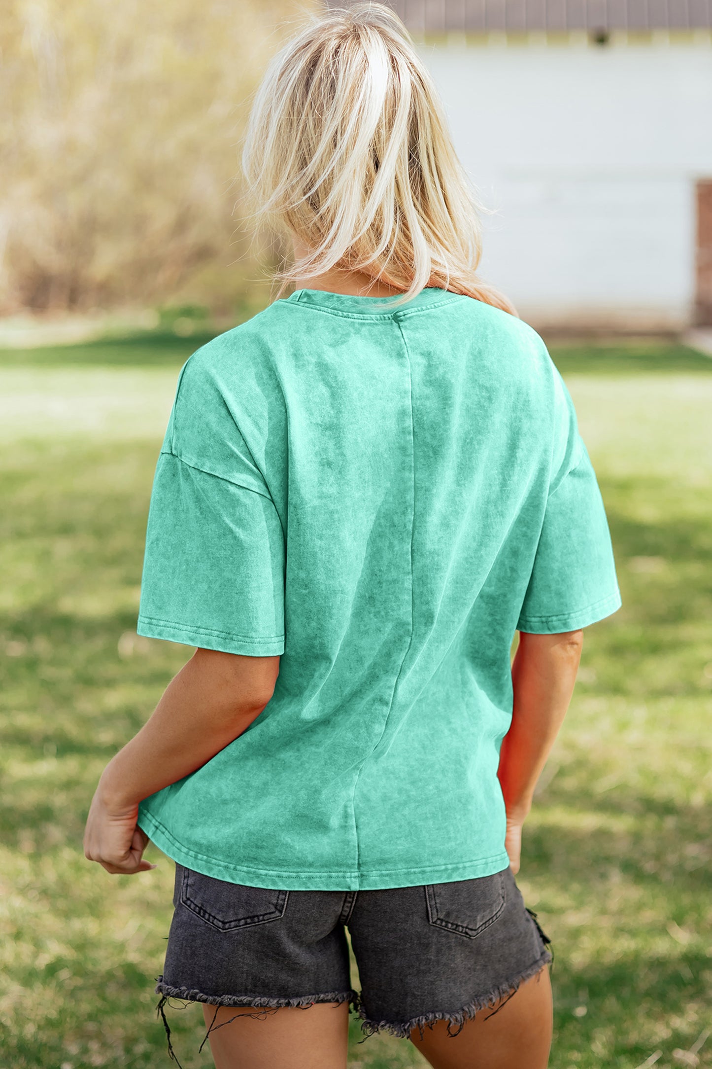 Mint Green Solid Color Cotton Mineral Washed Oversize Tee-Tops/Tops & Tees-[Adult]-[Female]-2022 Online Blue Zone Planet