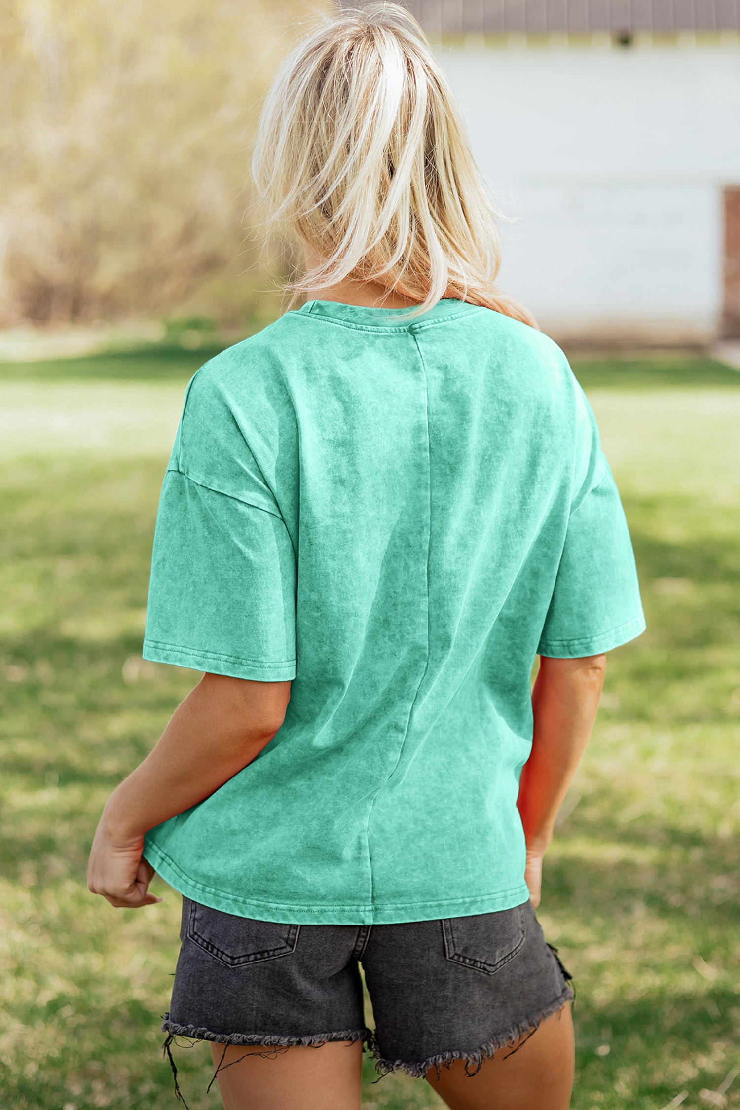 Mint Green Solid Color Cotton Mineral Washed Oversize Tee-Tops/Tops & Tees-[Adult]-[Female]-2022 Online Blue Zone Planet