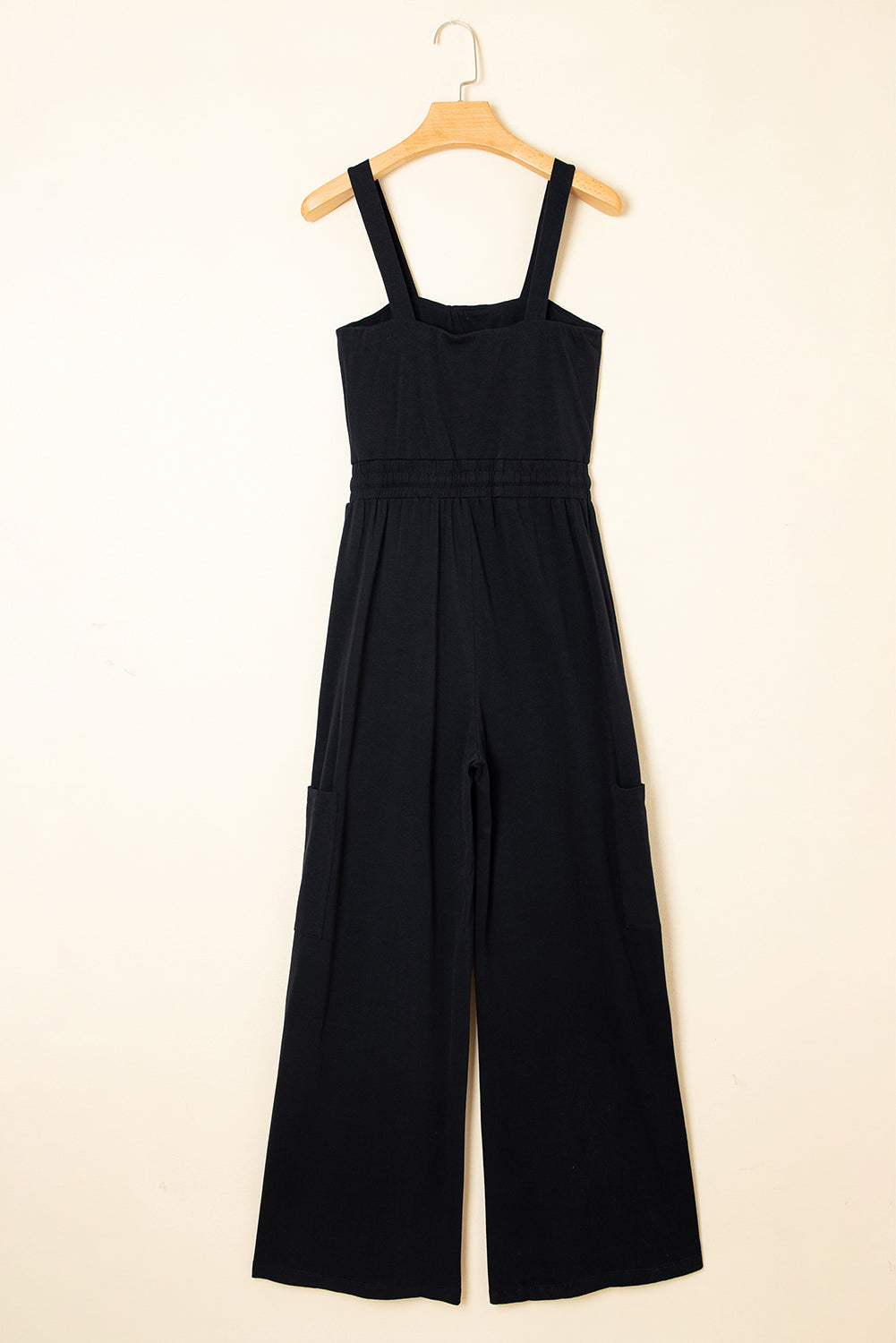 Black Drawstring Wide Leg Cargo Pockets Sleeveless Jumpsuit-Bottoms/Jumpsuits & Rompers-[Adult]-[Female]-2022 Online Blue Zone Planet