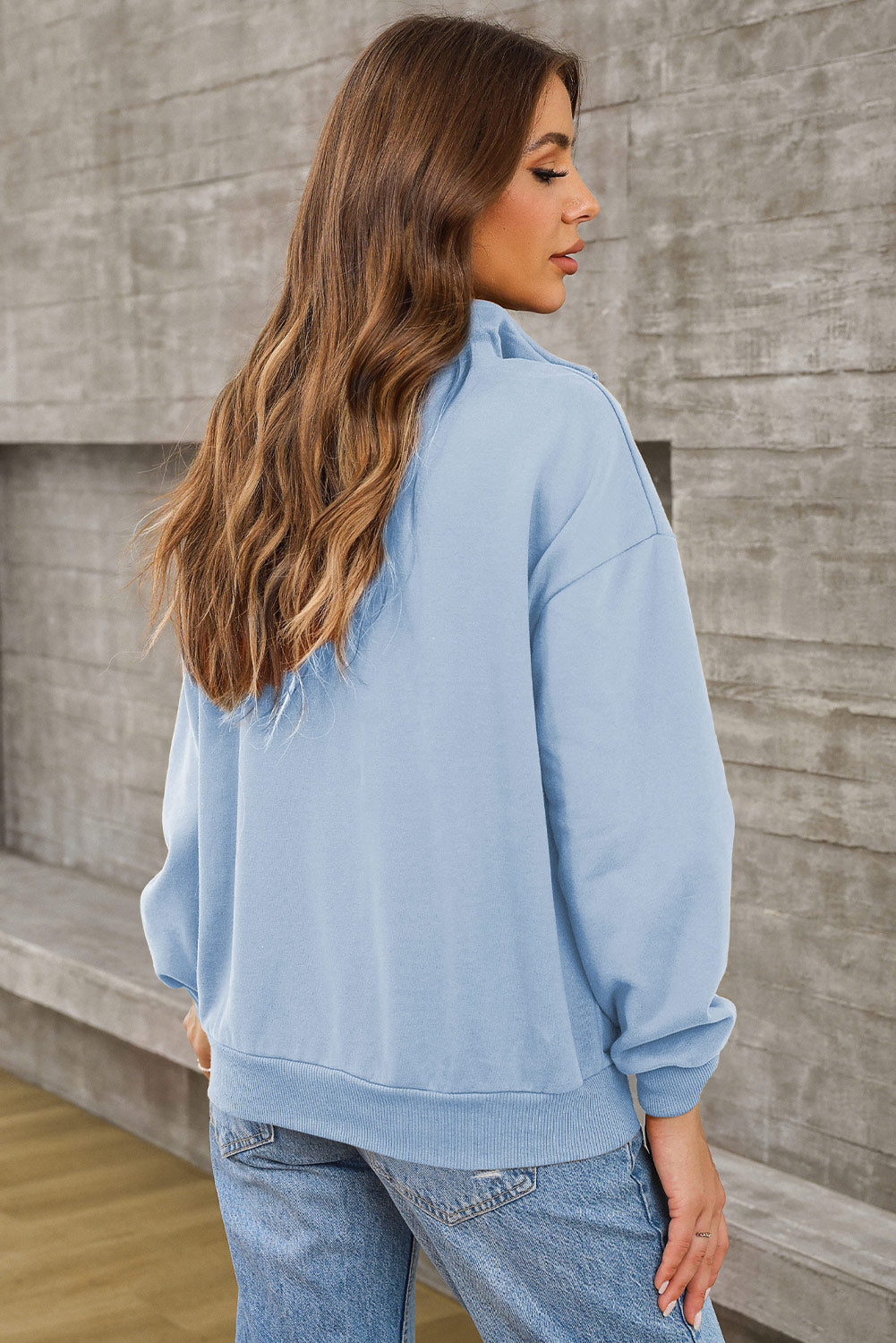 Quarter Zip Dropped Shoulder Sweatshirt-TOPS / DRESSES-[Adult]-[Female]-2022 Online Blue Zone Planet