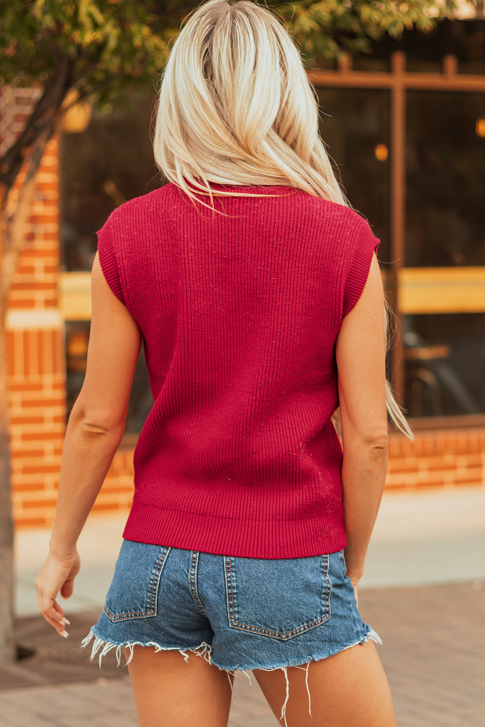 Blue Zone Planet | Racing Red Game Day Rugby Football Season Sweater Vest-Sweaters & Cardigans/Sweater Vests-[Adult]-[Female]-2022 Online Blue Zone Planet