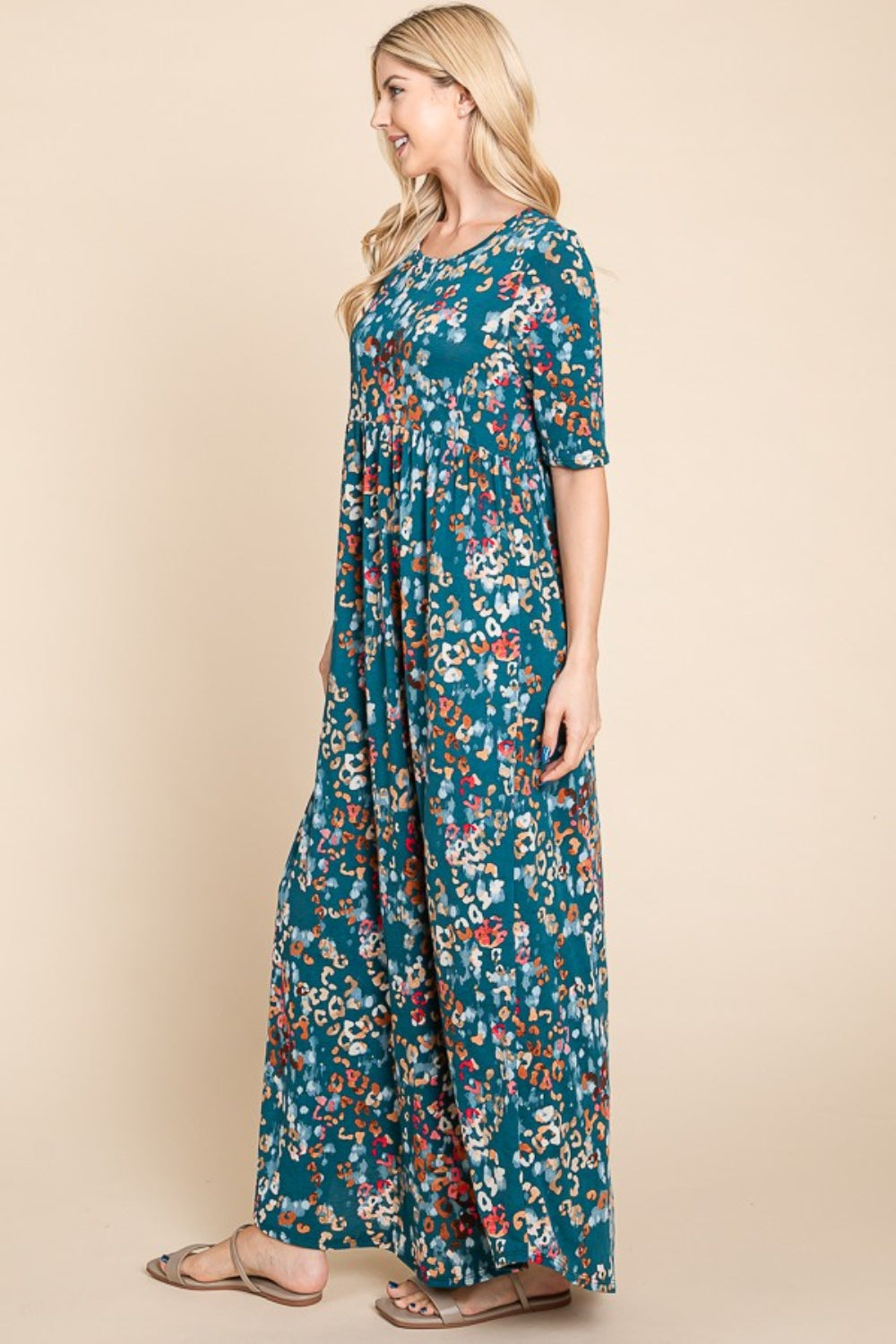 BOMBOM Printed Shirred Maxi Dress-[Adult]-[Female]-2022 Online Blue Zone Planet