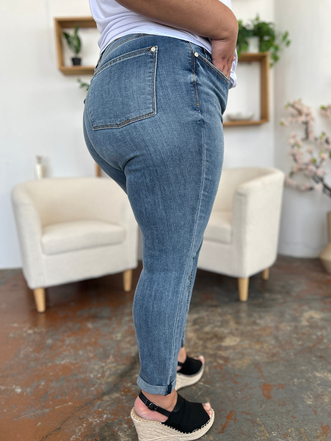 Judy Blue Full Size Cuffed Hem Slim Jeans-BOTTOMS SIZES SMALL MEDIUM LARGE-[Adult]-[Female]-2022 Online Blue Zone Planet