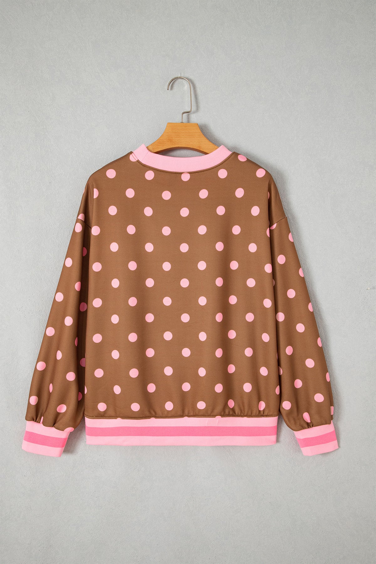 Brown Polka Dot Colorblock Round Neck Pullover Sweatshirt