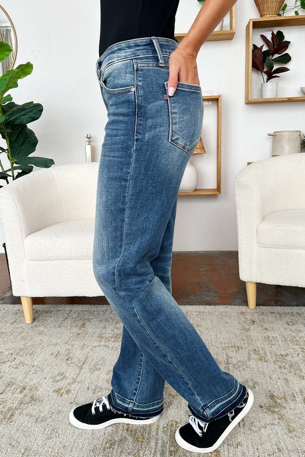 Judy Blue Full Size Mid Rise Release Hem Jeans-[Adult]-[Female]-2022 Online Blue Zone Planet