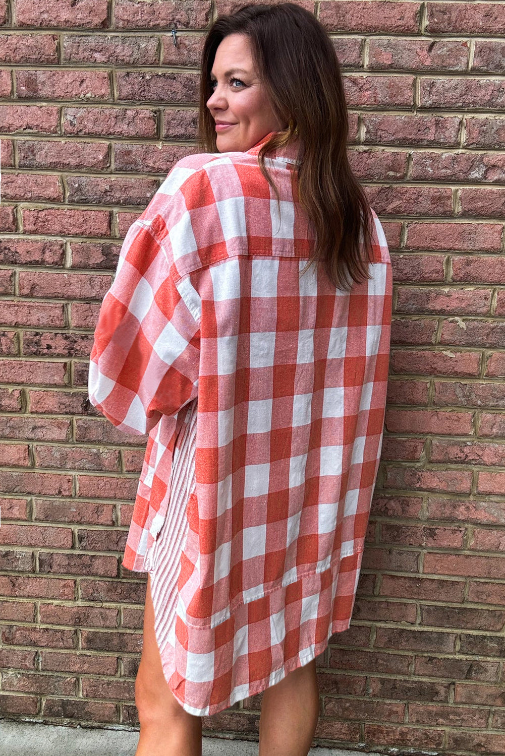 oversized plaid shirt dress Grey Shoulder Pad Oversized Check Shirt Dress