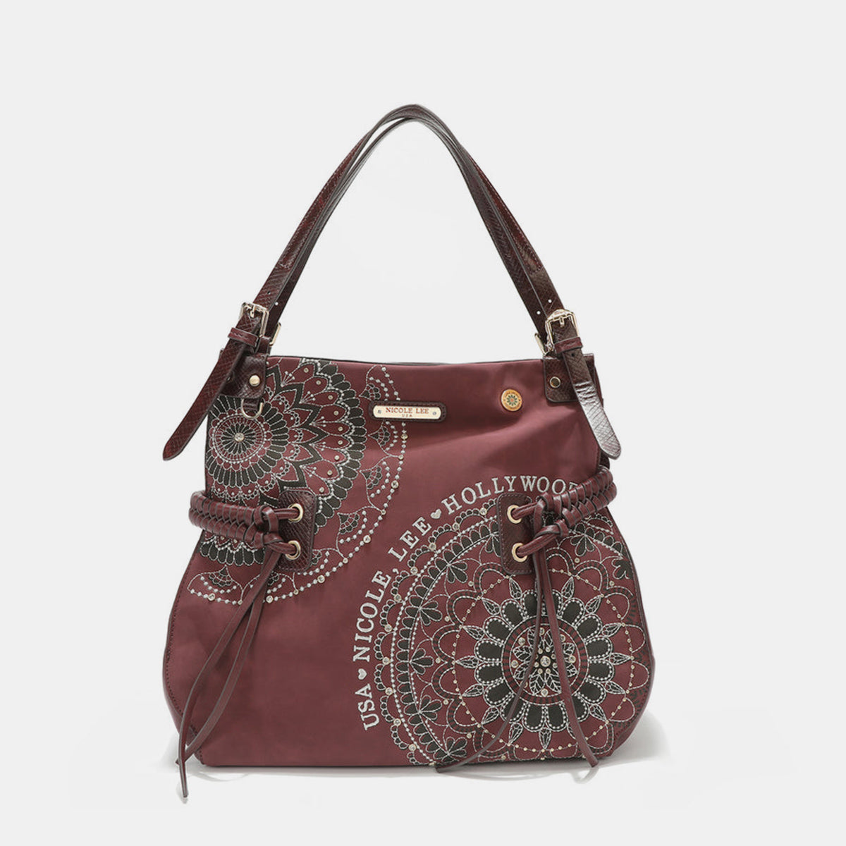 Blue Zone Planet | Nicole Lee USA Side Braided Tassel Inlaid Rhinestone Embroidery Hobo Bag-TOPS / DRESSES-[Adult]-[Female]-Wine-One Size-2022 Online Blue Zone Planet