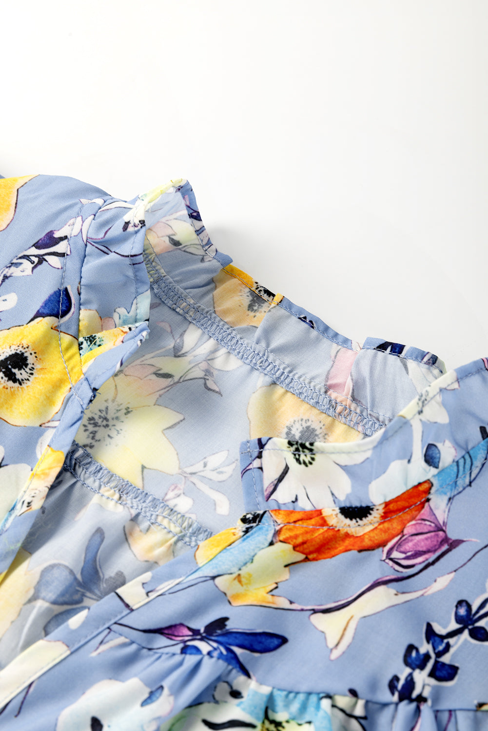 Sky Blue Flutter Sleeve V Neck Floral Top-Tops/Blouses & Shirts-[Adult]-[Female]-2022 Online Blue Zone Planet