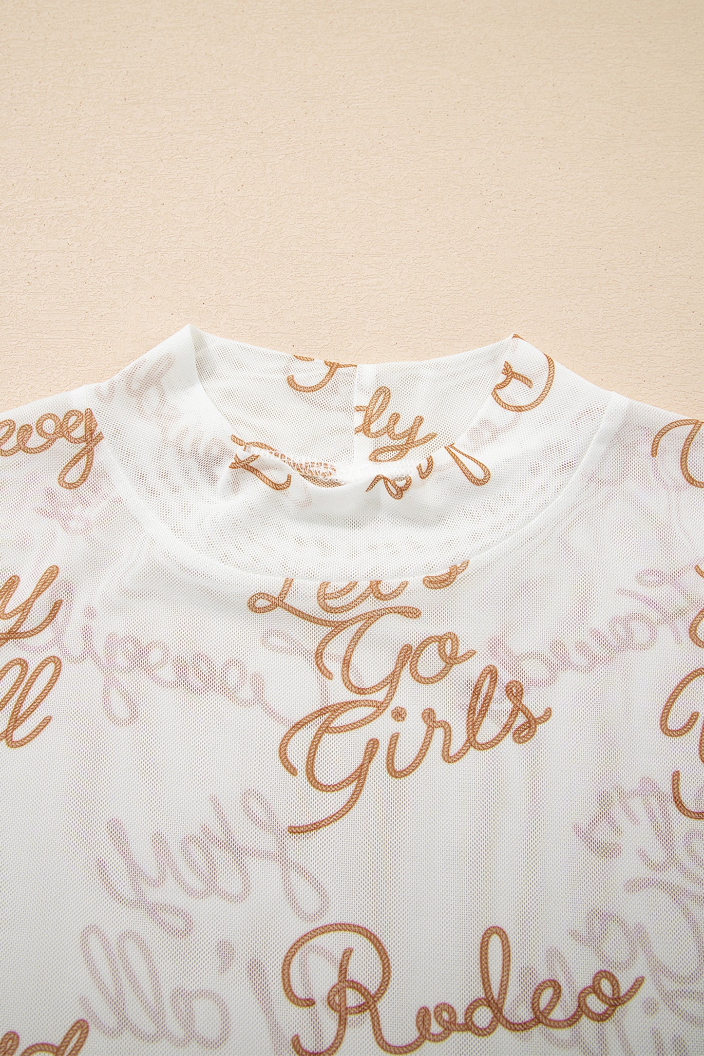 White Howdy Hey Yall Mesh High Neck Long Sleeve Top-Tops/Long Sleeve Tops-[Adult]-[Female]-2022 Online Blue Zone Planet