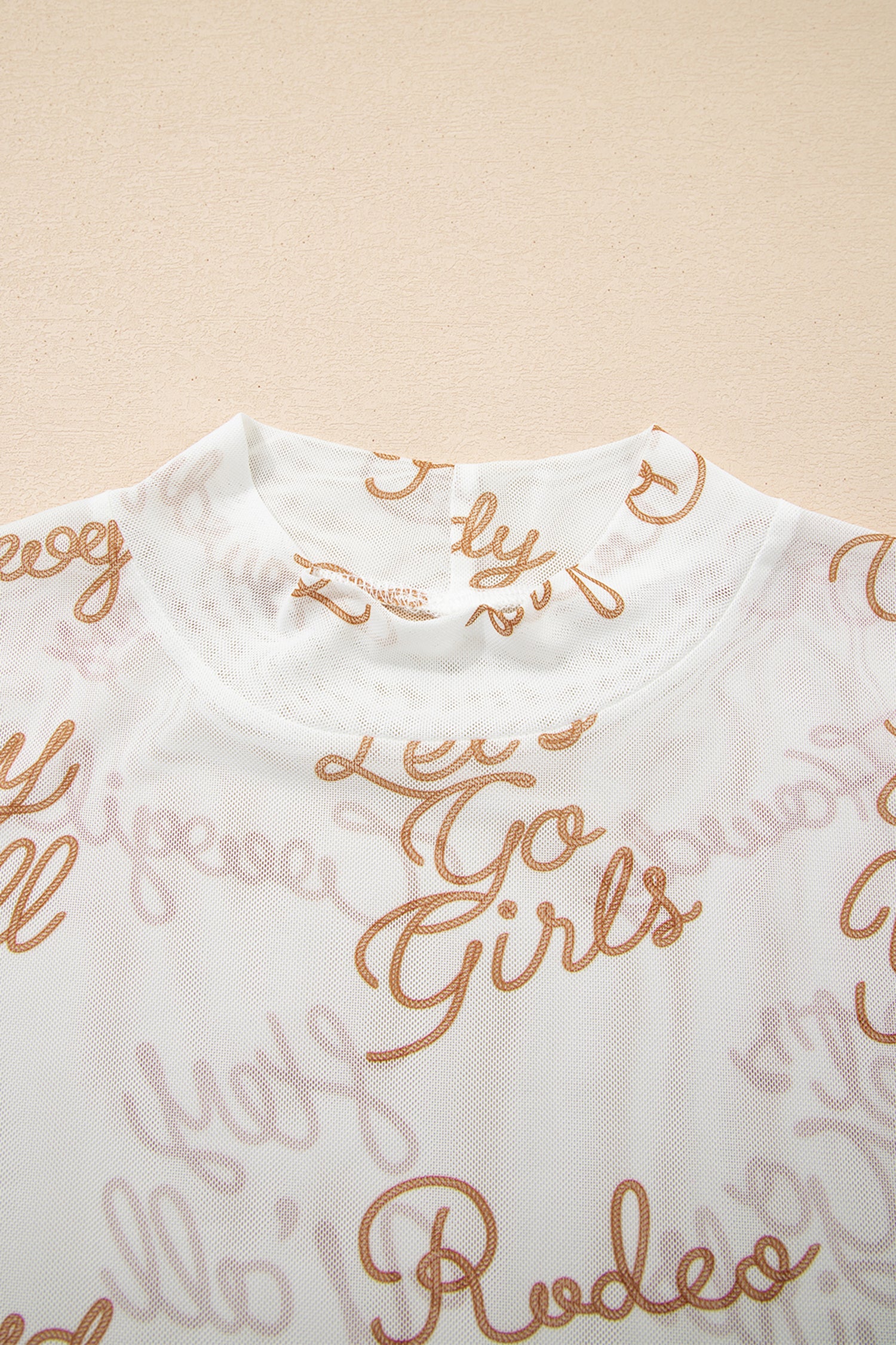 White Howdy Hey Yall Mesh High Neck Long Sleeve Top-Tops/Long Sleeve Tops-[Adult]-[Female]-2022 Online Blue Zone Planet