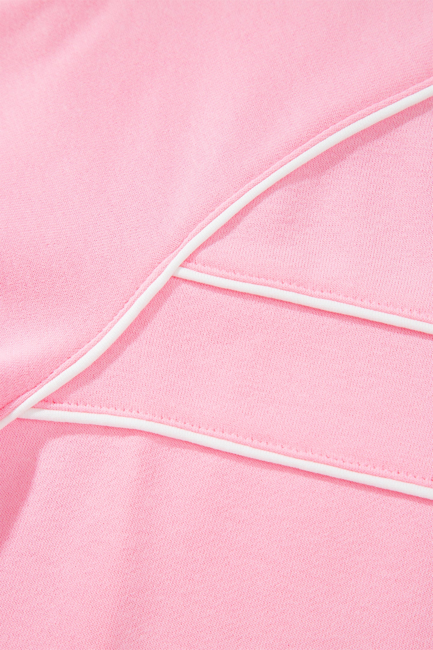 Pink Piping Trim Long Sporty Pullover Drawstring Elastic Waist Shorts Set-Two Piece Sets/Short Sets-[Adult]-[Female]-2022 Online Blue Zone Planet