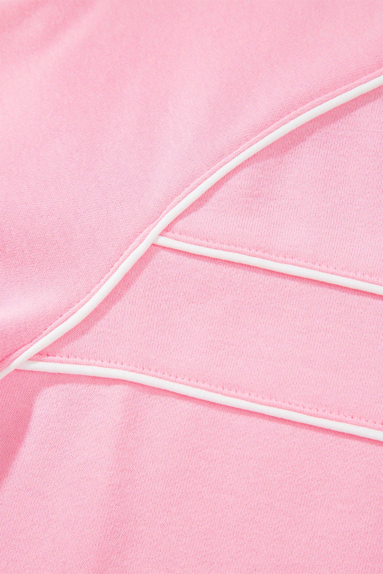 Pink Piping Trim Long Sporty Pullover Drawstring Elastic Waist Shorts Set-Two Piece Sets/Short Sets-[Adult]-[Female]-2022 Online Blue Zone Planet