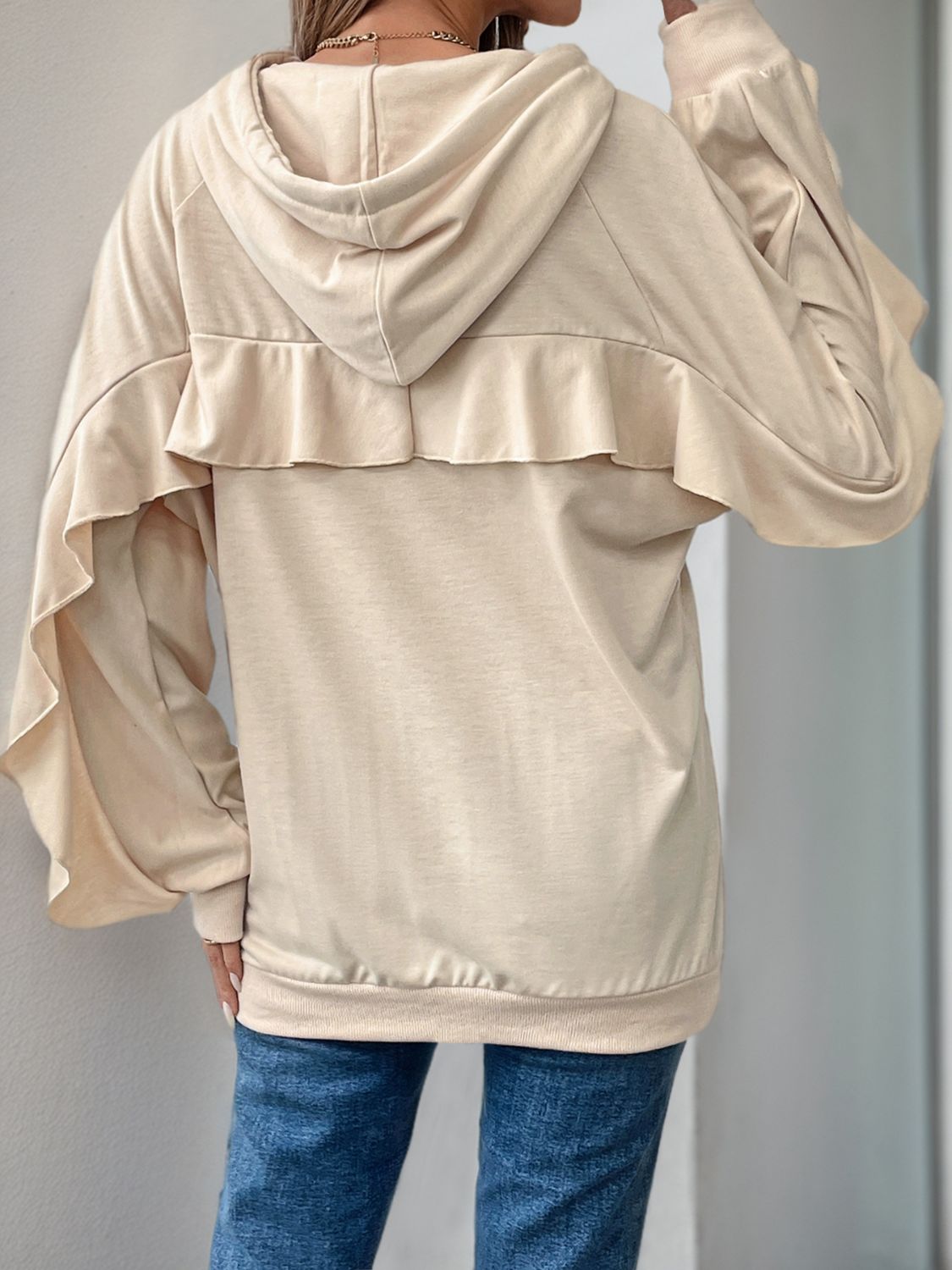 Perfee Drawstring Ruffled Long Sleeve Hoodie-TOPS / DRESSES-[Adult]-[Female]-2022 Online Blue Zone Planet