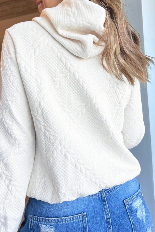 White Cable Lattice Texture Kangaroo Pocket Hoodie-Tops / Dresses-[Adult]-[Female]-2022 Online Blue Zone Planet