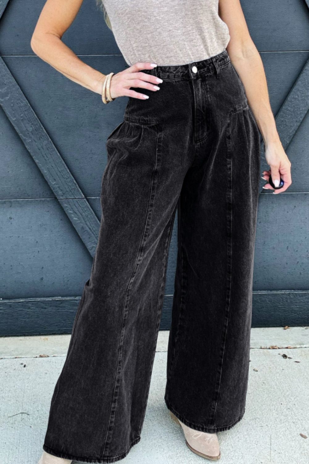 High Rise Wide Leg Jeans with Pockets-BOTTOM SIZES SMALL MEDIUM LARGE-[Adult]-[Female]-2022 Online Blue Zone Planet