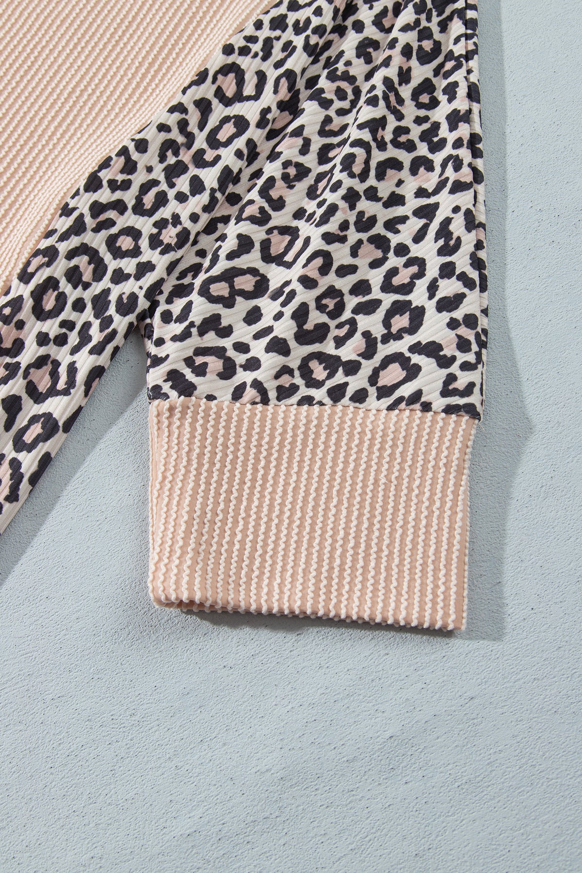 Parchment Leopard Print Twisted Ribbed Patchwork Long Sleeve Top Loose Pant Set-Two Piece Sets/Pant Sets-[Adult]-[Female]-2022 Online Blue Zone Planet