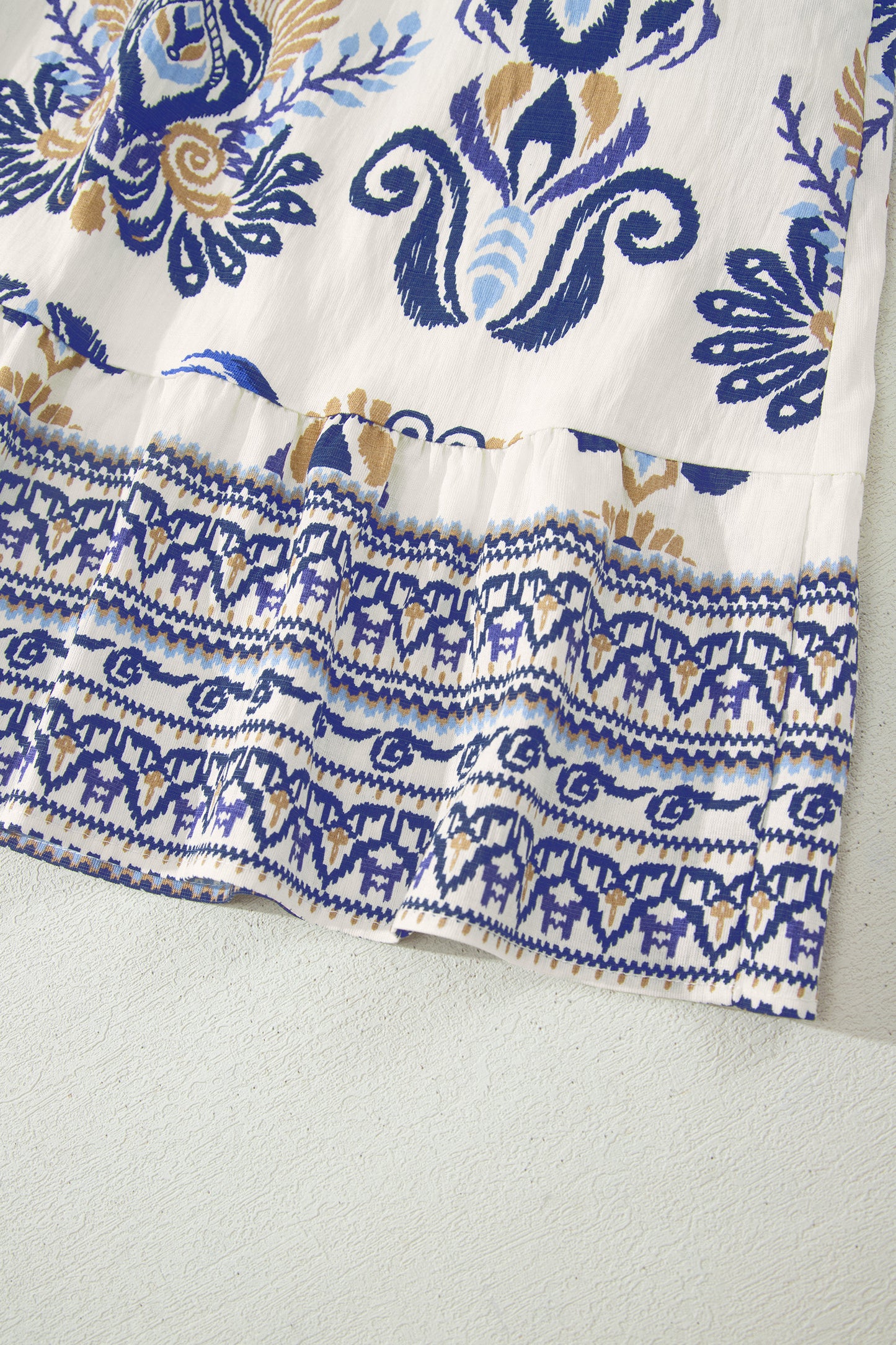 Blue Boho Western Floral Printed Split Neck Ruffled Sleeve Mini Dress-TOPS / DRESSES-[Adult]-[Female]-2022 Online Blue Zone Planet